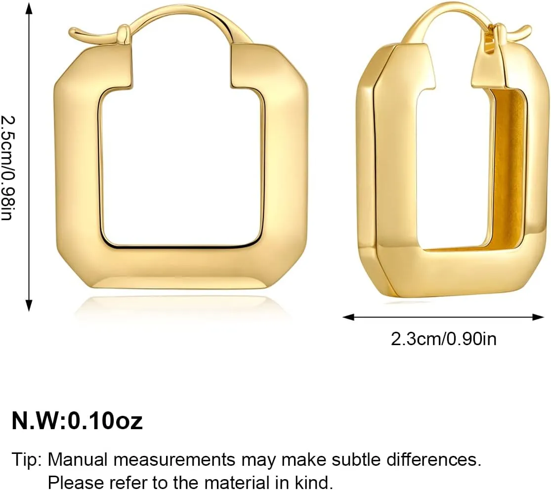 Gold Plated Huggie Hoop Earrings for Women Square Round Thick Hoop Earrings Jewelry Gift