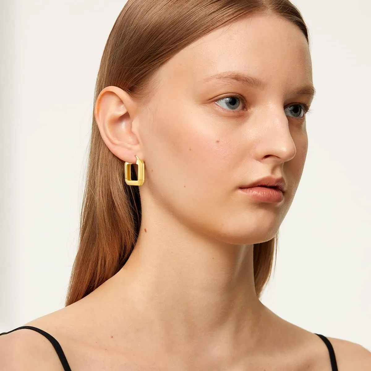 Gold Plated Huggie Hoop Earrings for Women Square Round Thick Hoop Earrings Jewelry Gift