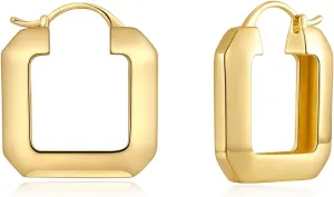 Gold Plated Huggie Hoop Earrings for Women Square Round Thick Hoop Earrings Jewelry Gift