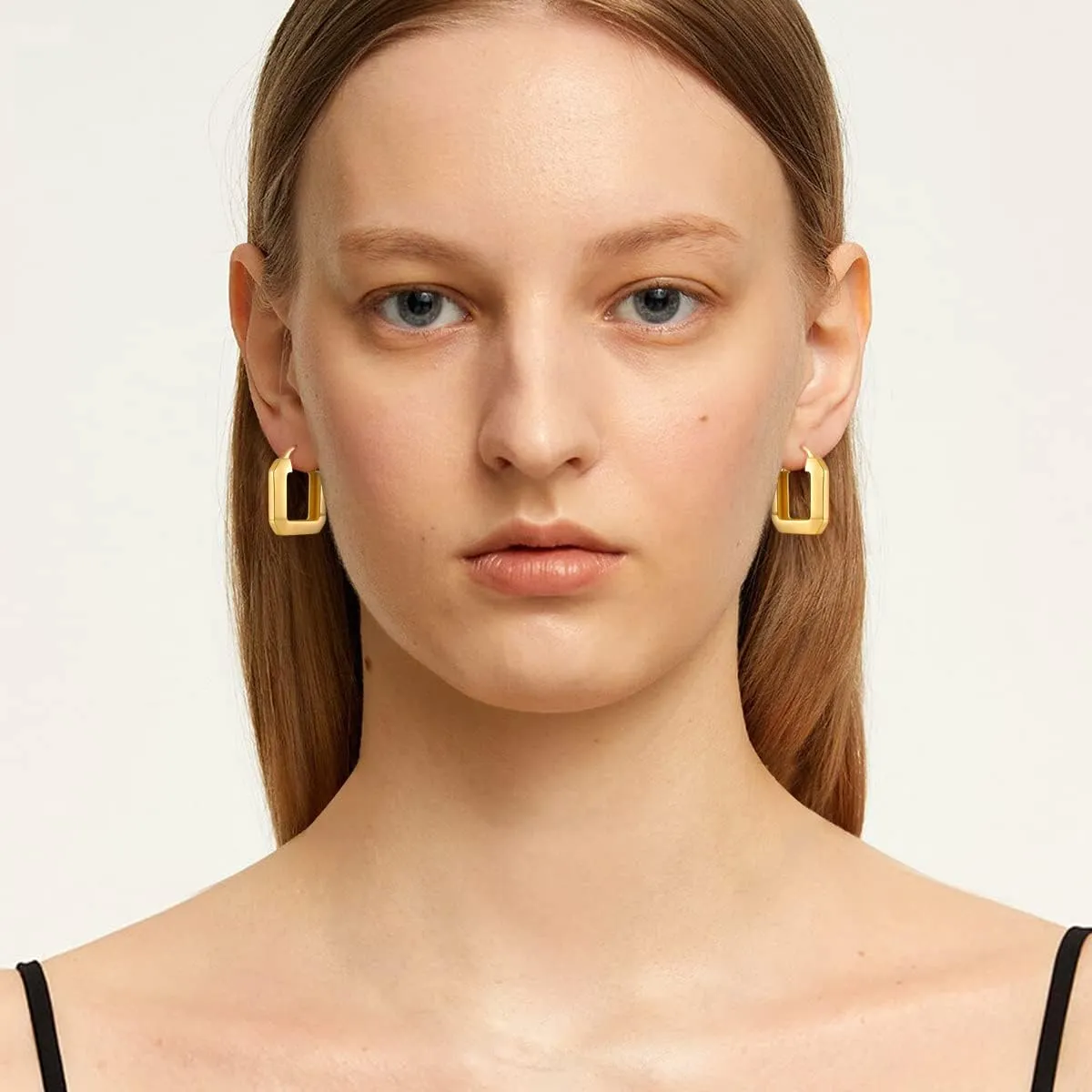 Gold Plated Huggie Hoop Earrings for Women Square Round Thick Hoop Earrings Jewelry Gift