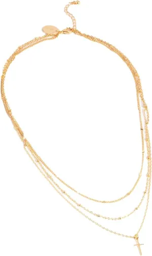 Gold Plated Layered Cross 15 inch Necklace | Premium Gold Plated on Brass | Hypoallergenic | Elegant and Versatile