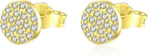 Gold Plated Sterling Silver Disc Earrings, Cubic Zirconia Round Studs for Women Hypoallergenic, 6mm