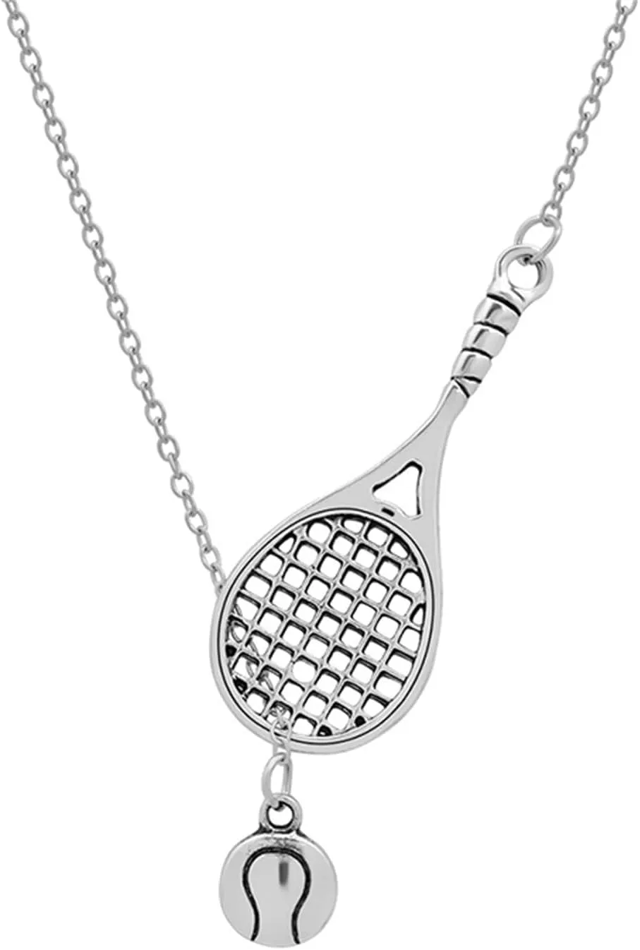 Gold Plated Tennis Racket Pearl Ball Pendant Necklace Exquisite Cute Hollow Out Sport Racket Racquet Chic Cubic Zirconia Geometric Long Chain Necklace for Women Sports Lover Fan Trendy Jewelry Gifts