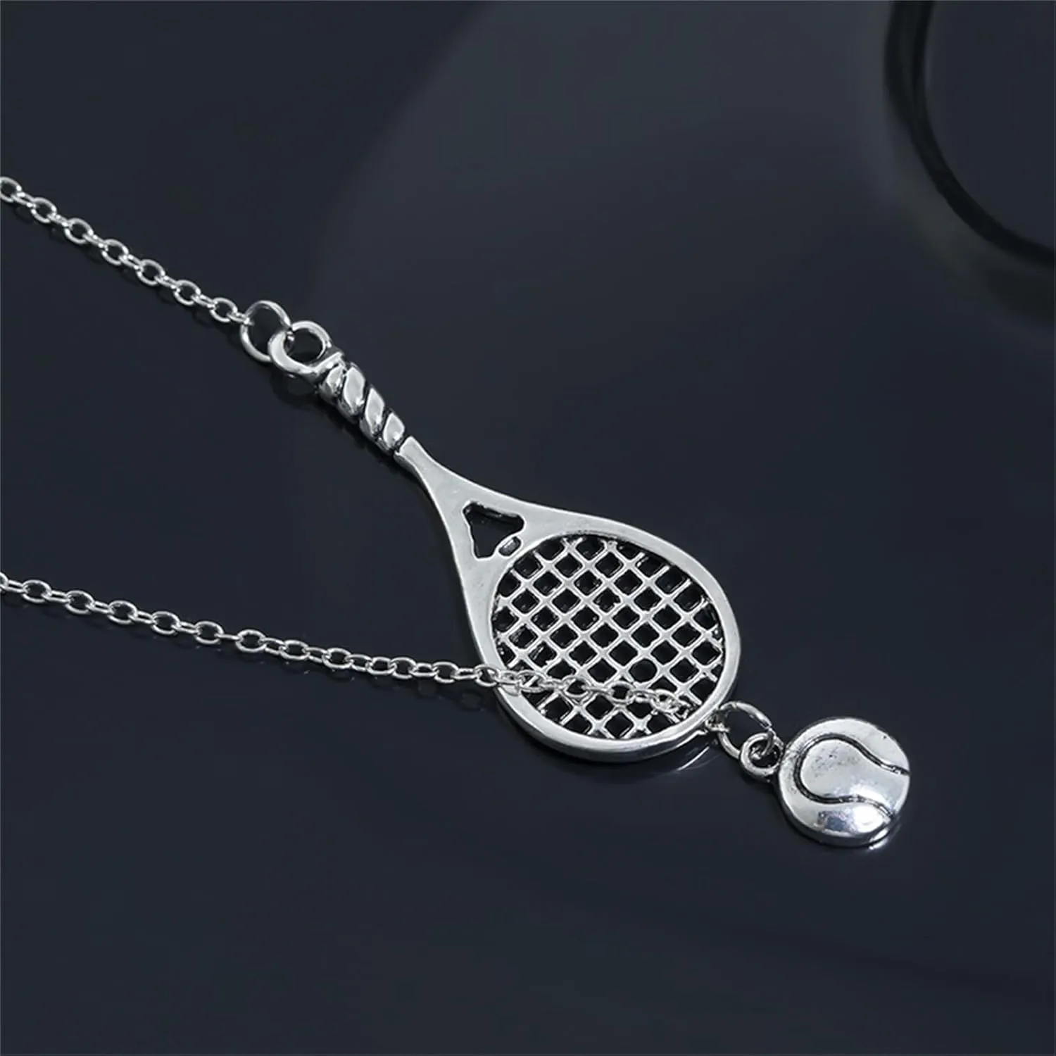 Gold Plated Tennis Racket Pearl Ball Pendant Necklace Exquisite Cute Hollow Out Sport Racket Racquet Chic Cubic Zirconia Geometric Long Chain Necklace for Women Sports Lover Fan Trendy Jewelry Gifts