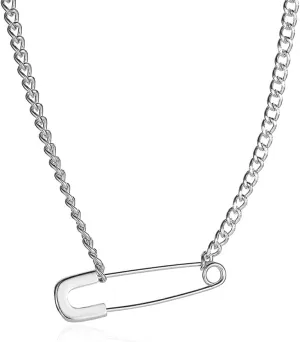 Gold Safety Pin Necklace - Women's Dainty Choker with Silver Minimalist Pin Pendant - Hip Hop Punk Rock Jewelry