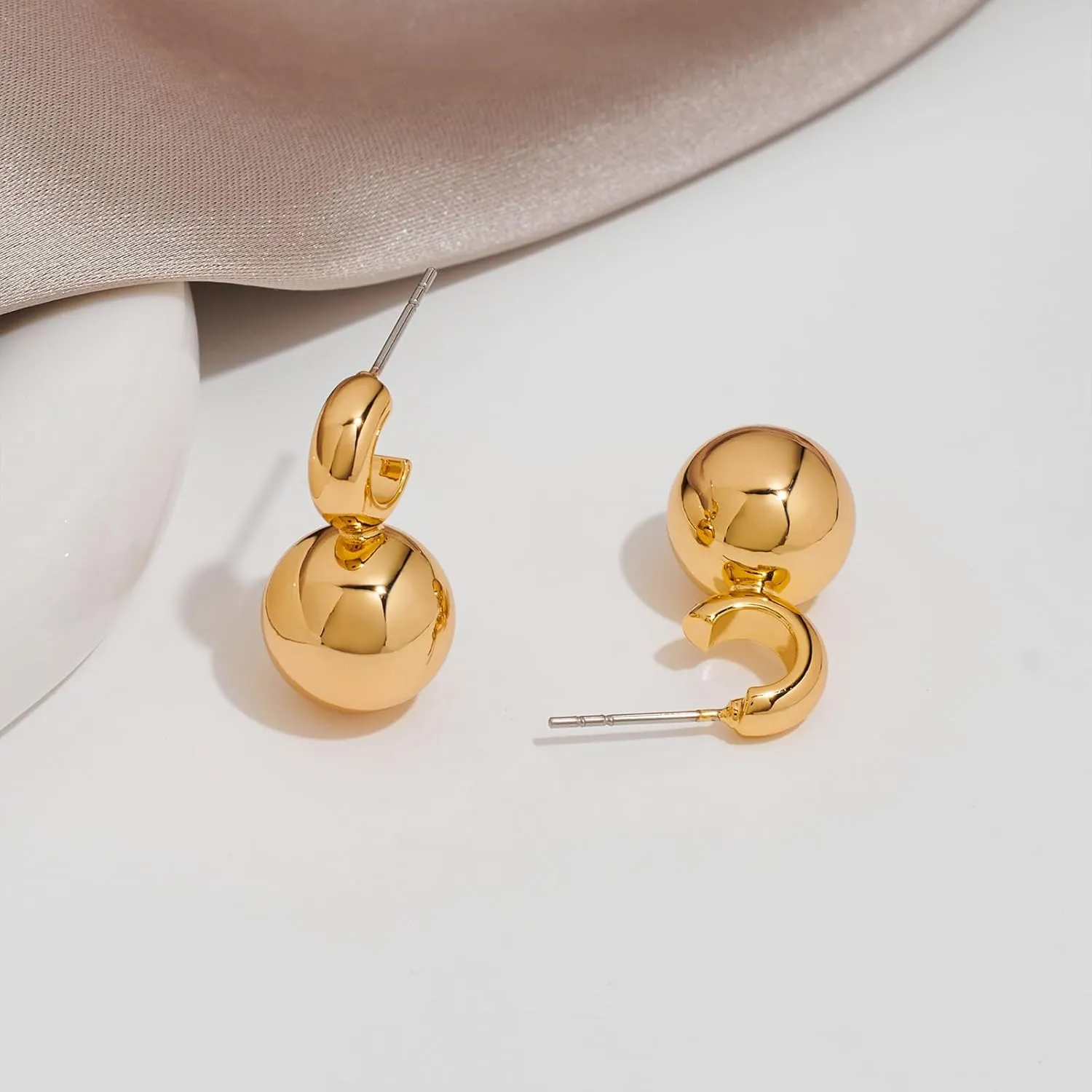 Gold Silver Drop Stud Earrings Minimalist Lightweight Chunky Earrings for Women Daily Jewelry