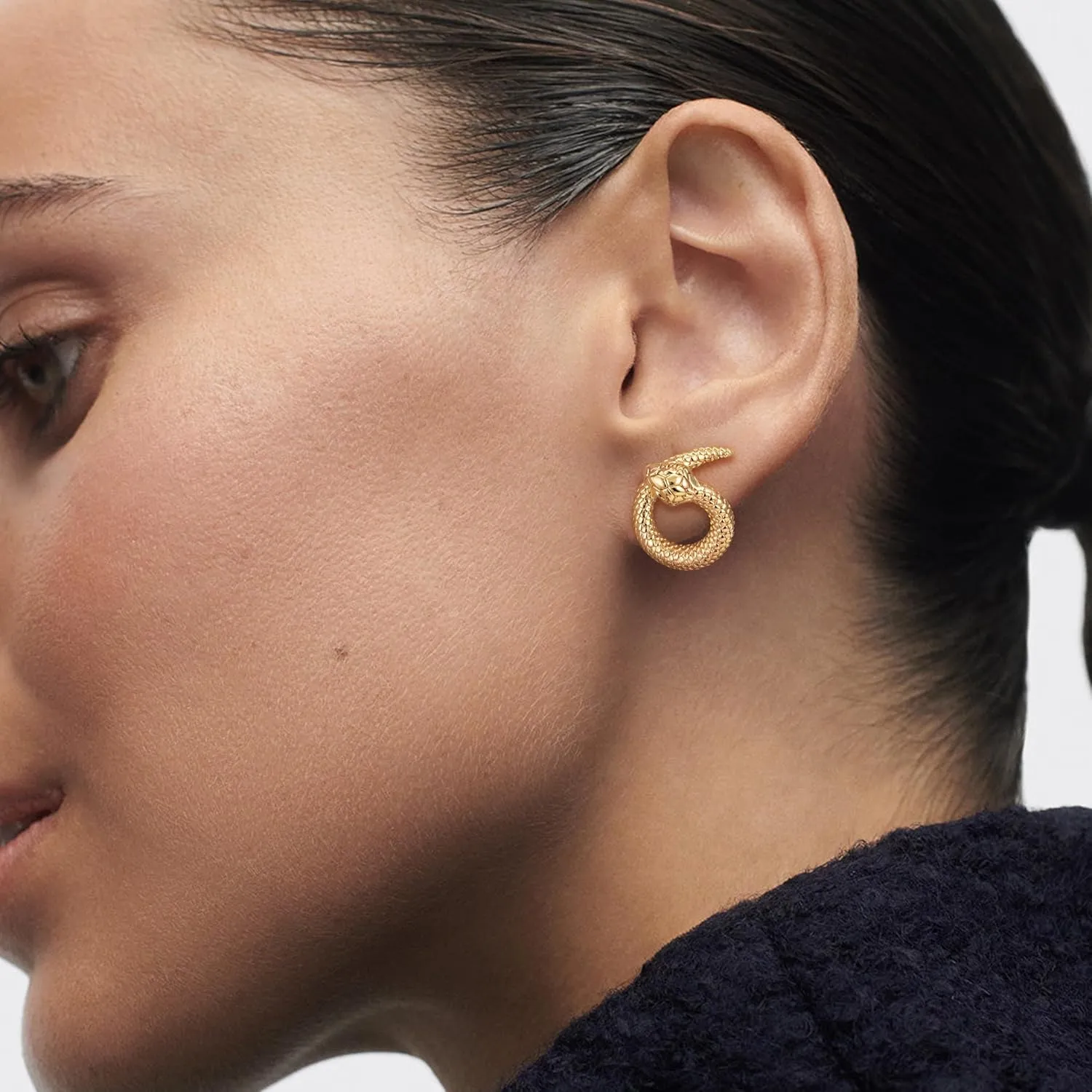 Gold Snake Stud Earrings 14K Gold Plated Cubic Zirconia Trendy Serpent Stud Earrings for Women Hypoallergenic Jewelry Gifts