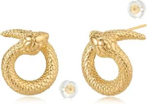 Gold Snake Stud Earrings 14K Gold Plated Cubic Zirconia Trendy Serpent Stud Earrings for Women Hypoallergenic Jewelry Gifts