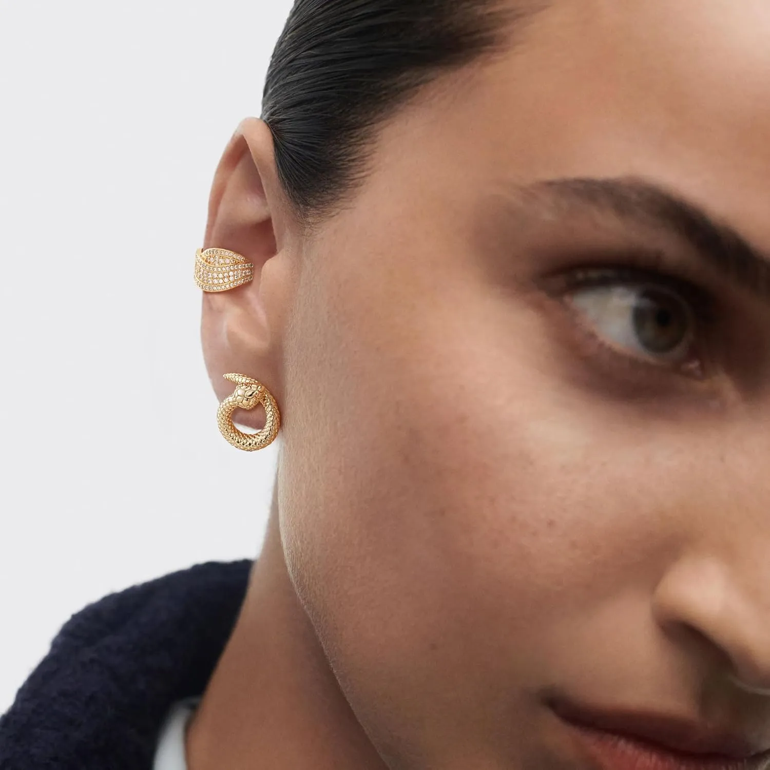 Gold Snake Stud Earrings 14K Gold Plated Cubic Zirconia Trendy Serpent Stud Earrings for Women Hypoallergenic Jewelry Gifts