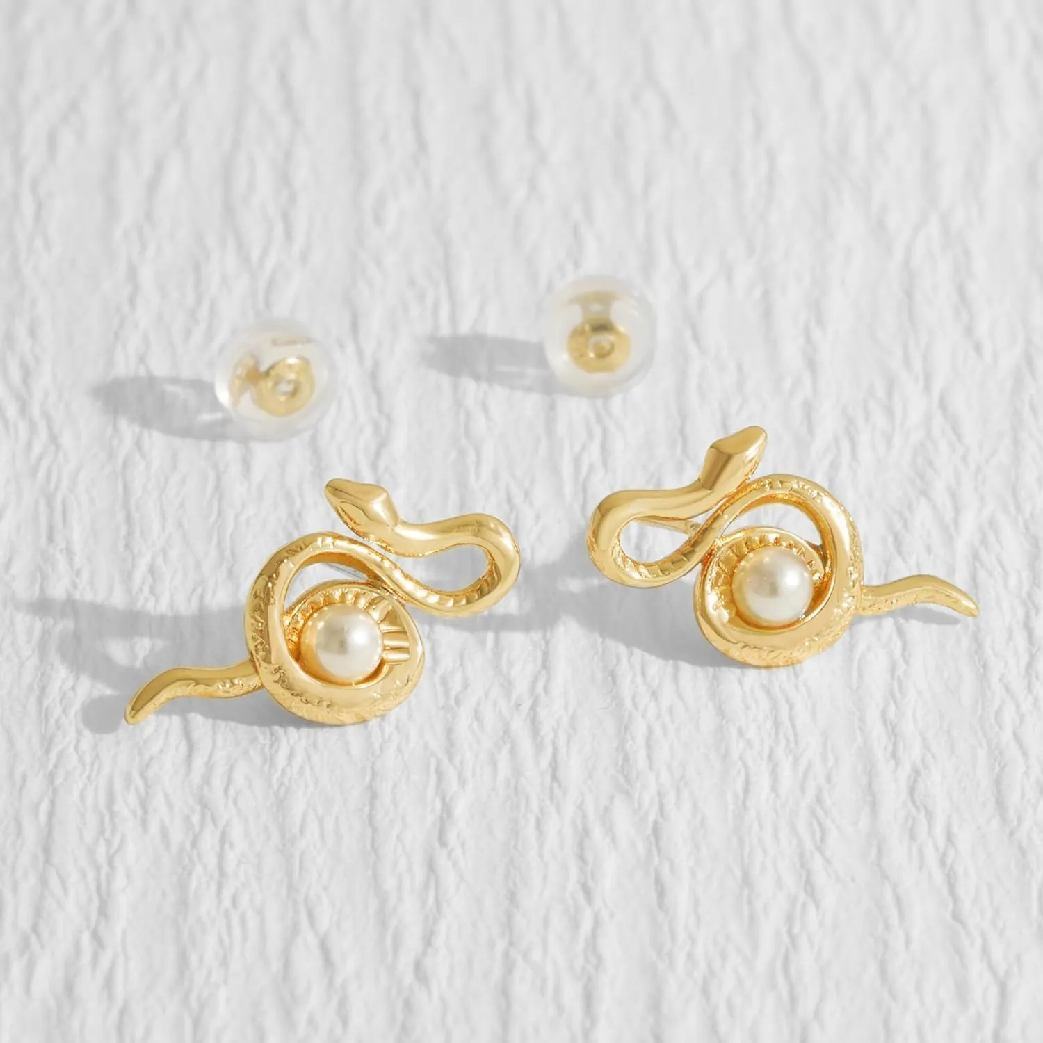 Gold Snake Stud Earrings 14K Gold Plated Cubic Zirconia Trendy Stud Earrings for Women Hypoallergenic Jewelry Gifts