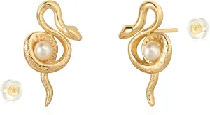 Gold Snake Stud Earrings 14K Gold Plated Cubic Zirconia Trendy Stud Earrings for Women Hypoallergenic Jewelry Gifts