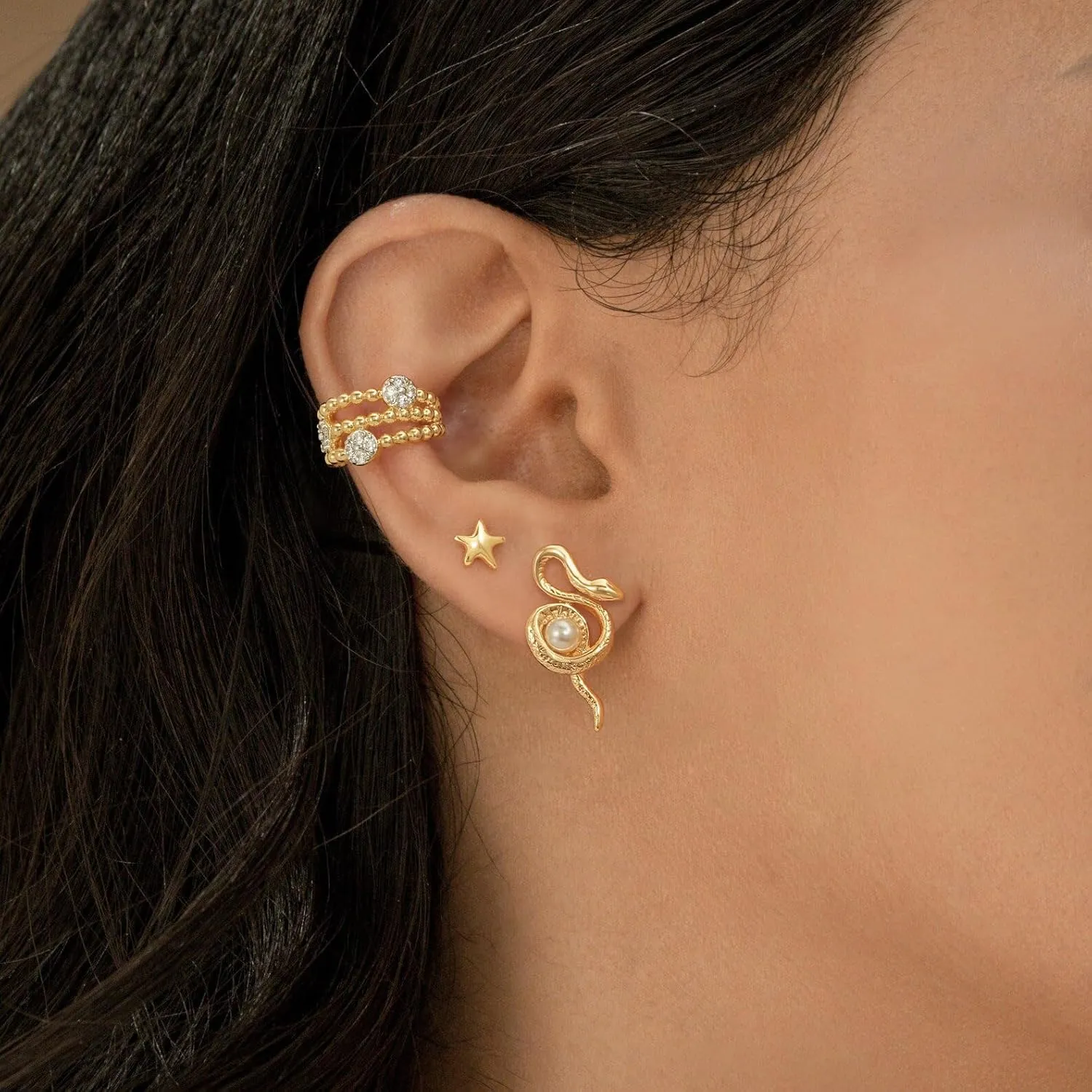 Gold Snake Stud Earrings 14K Gold Plated Cubic Zirconia Trendy Stud Earrings for Women Hypoallergenic Jewelry Gifts