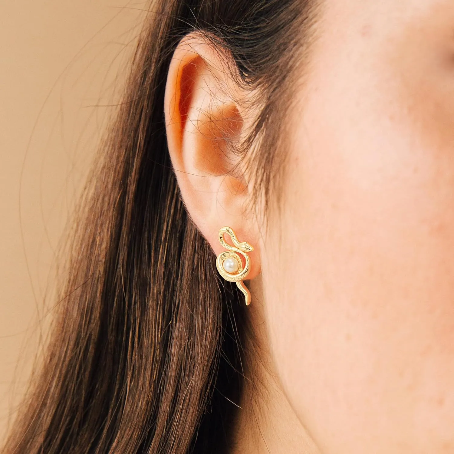 Gold Snake Stud Earrings 14K Gold Plated Cubic Zirconia Trendy Stud Earrings for Women Hypoallergenic Jewelry Gifts