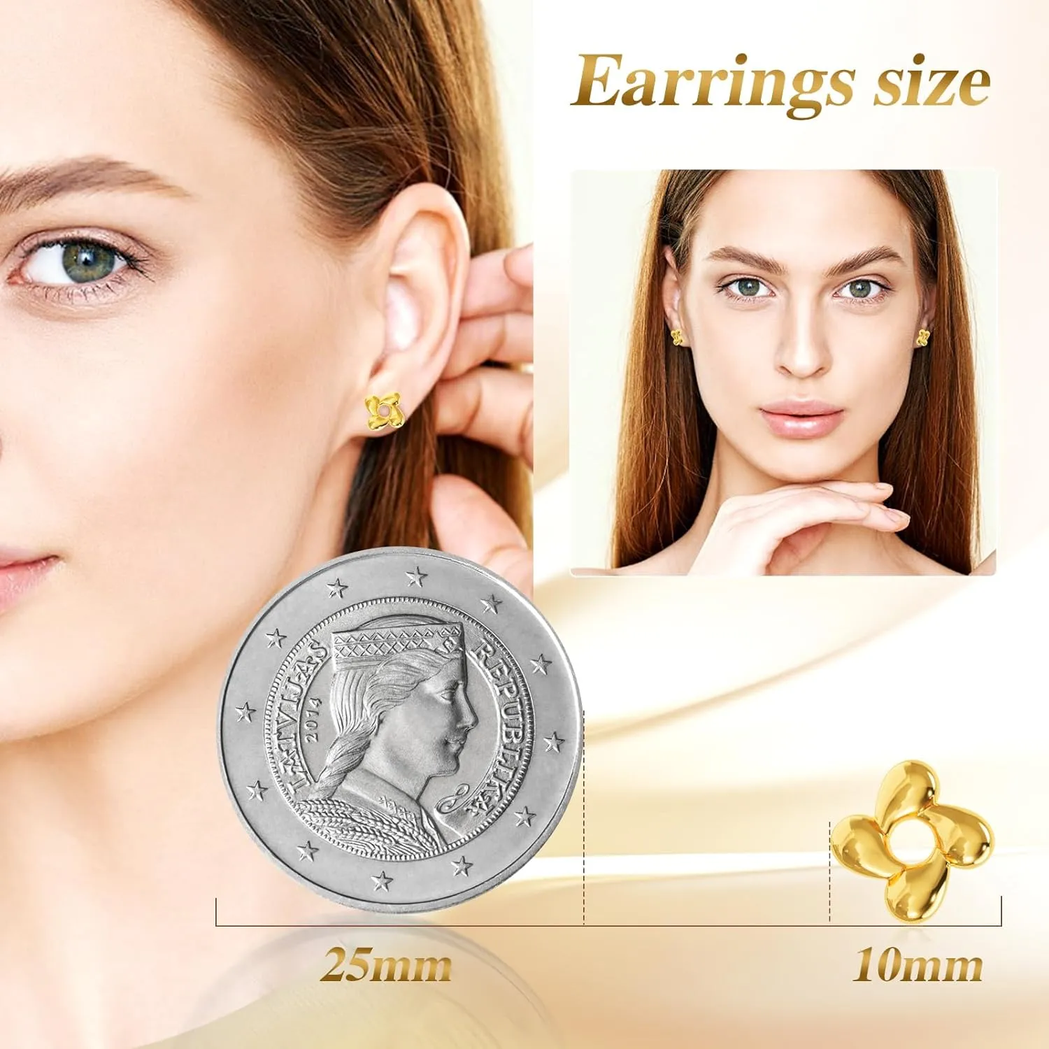 Gold Stud Earrings for Women, 14K Gold Plated Non Tarnish Nickel Free Hypoallergenic Earrings for Sensitive Ears, Dainty Small Love Knot Clover Teardrop Stud Earrings