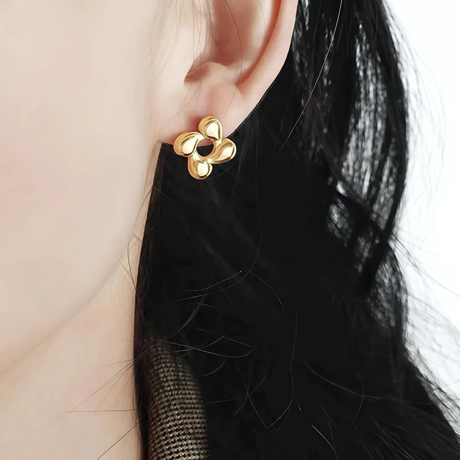 Gold Stud Earrings for Women, 14K Gold Plated Non Tarnish Nickel Free Hypoallergenic Earrings for Sensitive Ears, Dainty Small Love Knot Clover Teardrop Stud Earrings