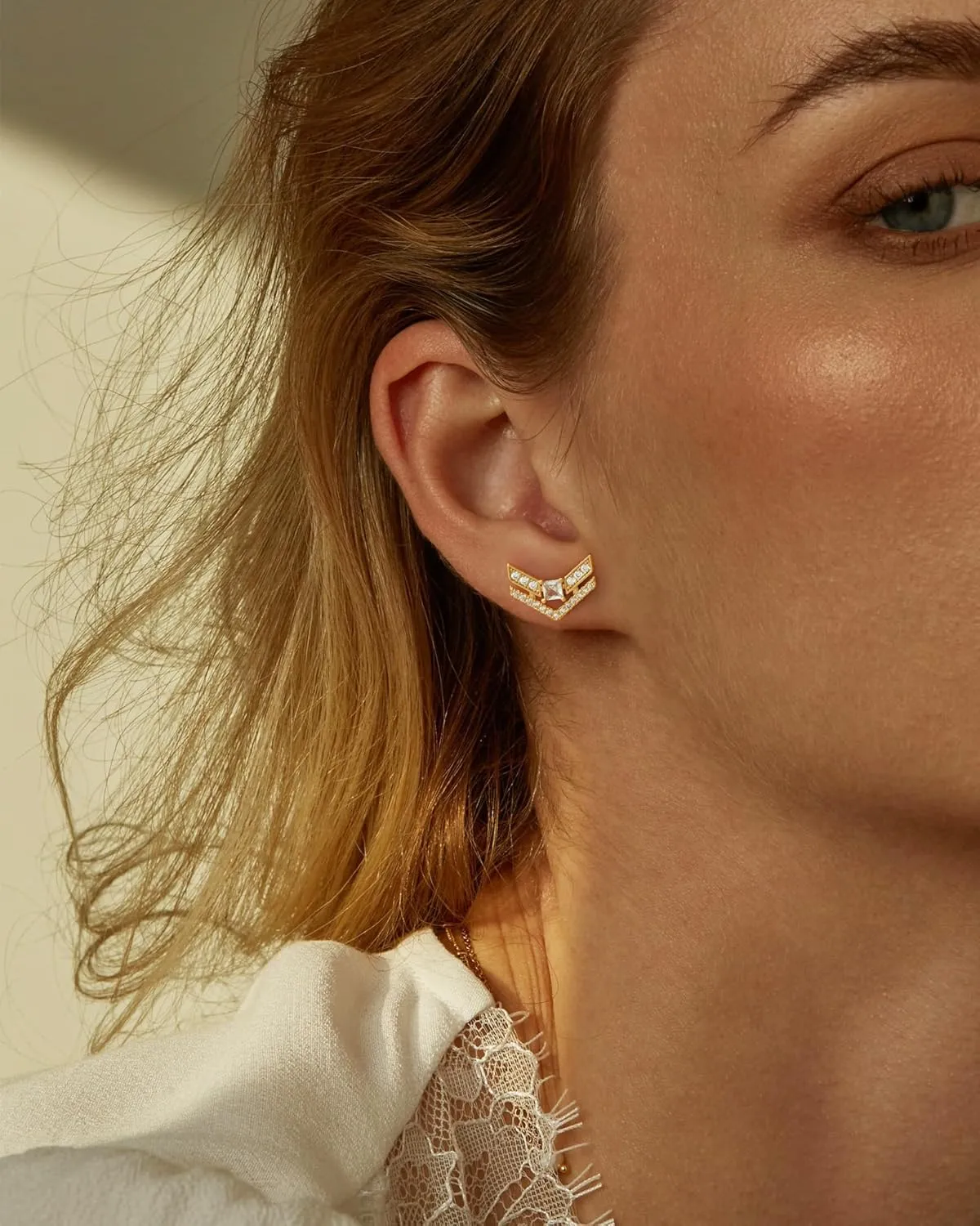 Gold Stud Earrings for Women 14K Gold Plated S925 Sterling Silver Post Cubic Zirconia Cute Earrings Hypoallergenic Lightweight Gold Jewelry Gifts