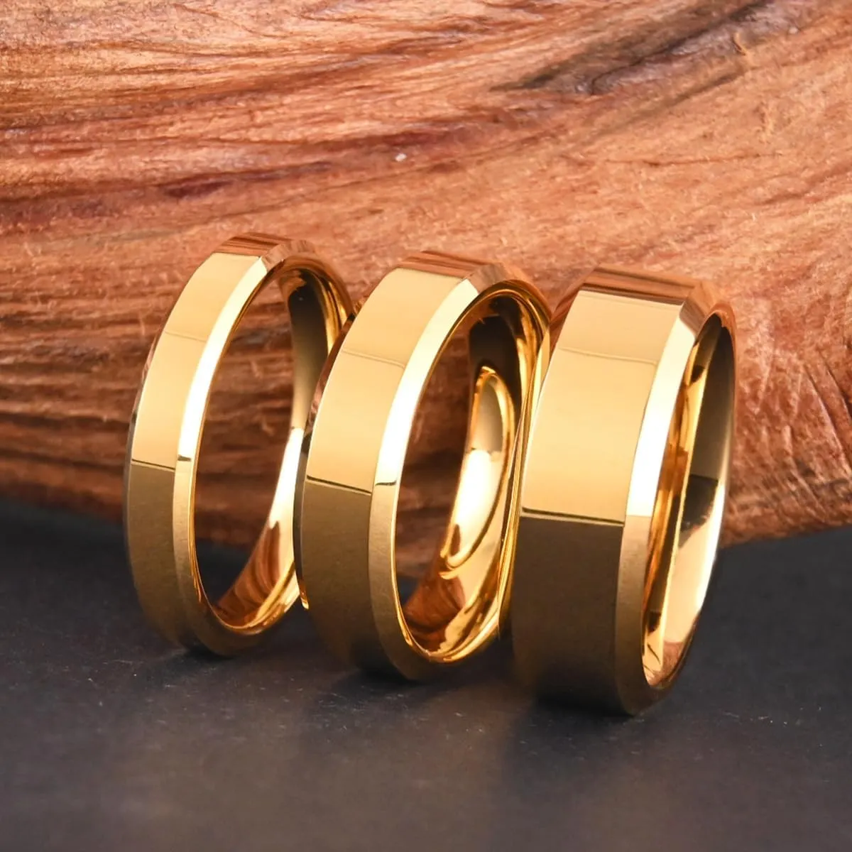 Gold Tungsten Carbide Rings for Men and Women 8mm/6mm/4mm Men's Engagement Wedding Bands High Polish Comfort Fit