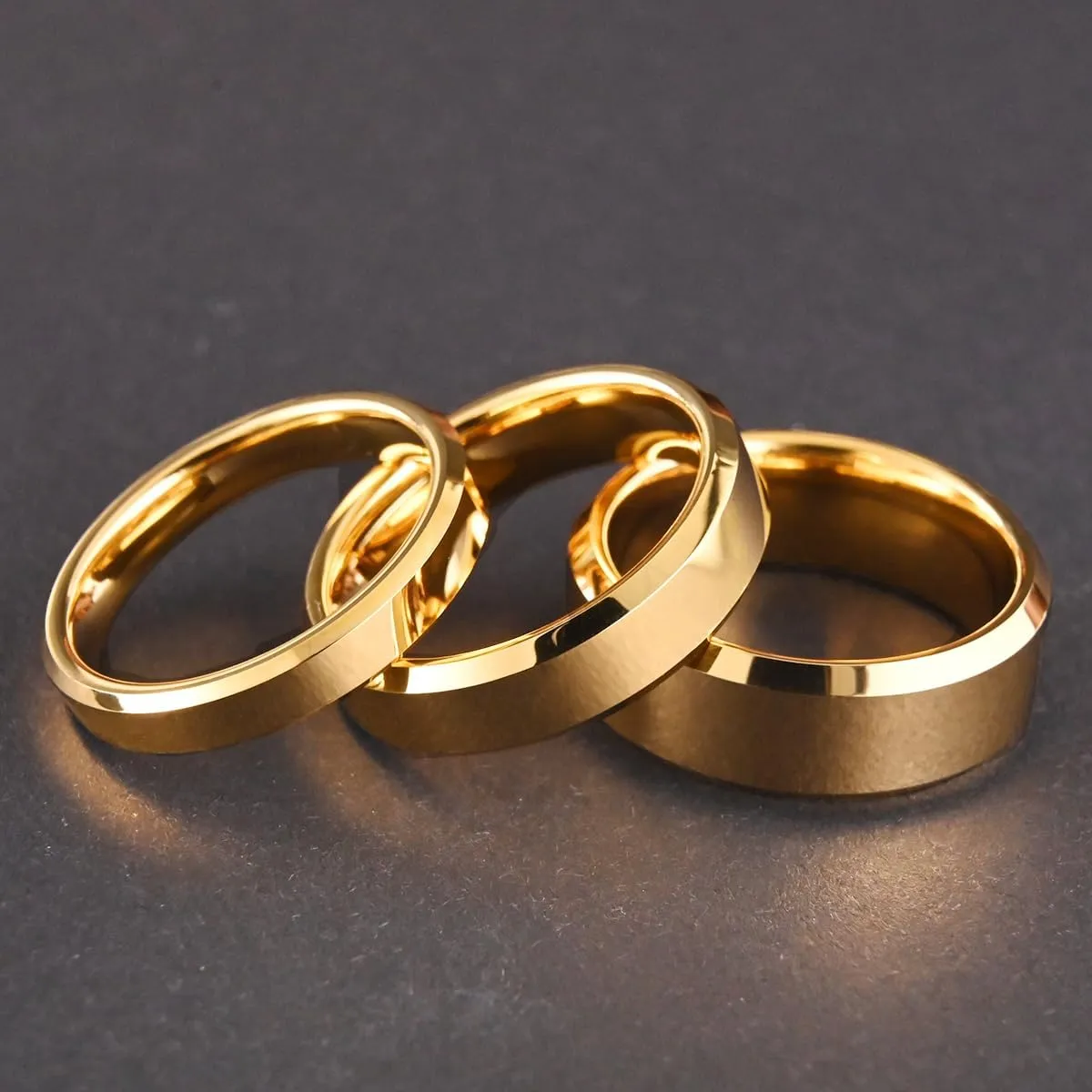 Gold Tungsten Carbide Rings for Men and Women 8mm/6mm/4mm Men's Engagement Wedding Bands High Polish Comfort Fit