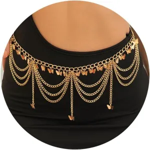 Gold Waist Chain Heart/Star/Ball/Butterfly Pendant Tassel Belly Chains Body Chain Jewelry for Women 26-35in Suit Size S/M