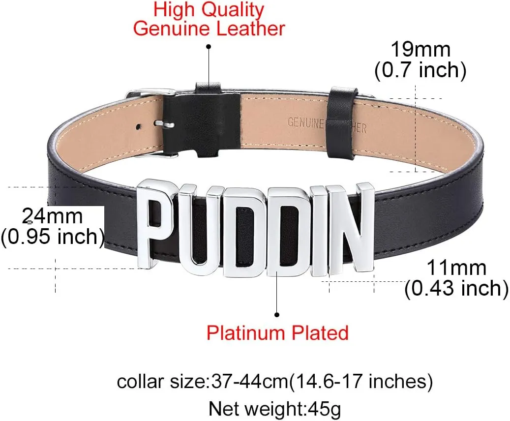 GOLDCHIC JEWELRY Custom Punk Leather Choker for Women, Personalised Photo Name Collar Necklace for Girlfriend Wife, 5.5mm/19mm Wide Puddin Black Genuine Adjustable Costume Neck Collar Necklaces