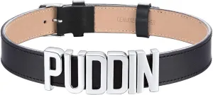 GOLDCHIC JEWELRY Custom Punk Leather Choker for Women, Personalised Photo Name Collar Necklace for Girlfriend Wife, 5.5mm/19mm Wide Puddin Black Genuine Adjustable Costume Neck Collar Necklaces