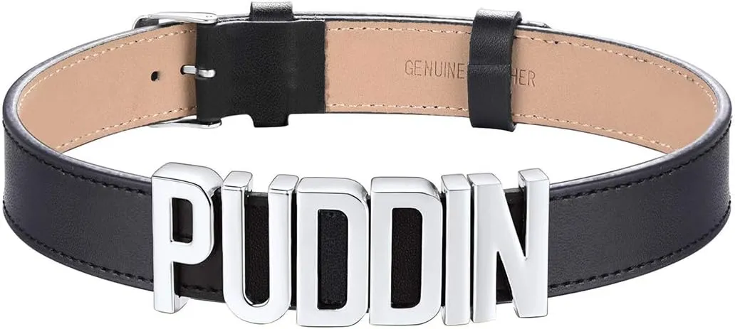 GOLDCHIC JEWELRY Custom Punk Leather Choker for Women, Personalised Photo Name Collar Necklace for Girlfriend Wife, 5.5mm/19mm Wide Puddin Black Genuine Adjustable Costume Neck Collar Necklaces
