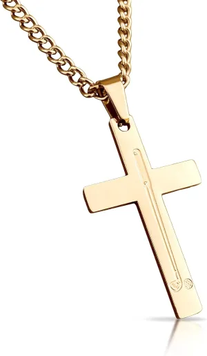 Golf Cross Pendant With Chain Necklace - 14K Gold Plated Stainless Steel
