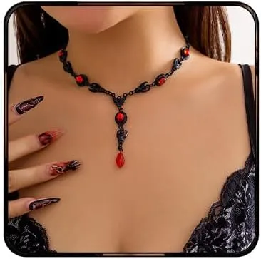 Gothic Bat Necklace for Women Vintage Vampire Bat Chokers Necklace Goth Red Blood Drop Pendant Necklace Dark Style Halloween Necklace Christmas Halloween Birthday Party Costume Jewelry