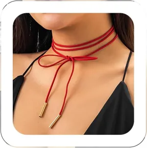 Gothic Bow Velvet Choker Necklace Boho Long Wrap Rope Bow Choker Sexy Bow Pendant Black Collar Neck Chain Tie Necklace Trendy Prom Party Necklace Jewelry for Women Girls