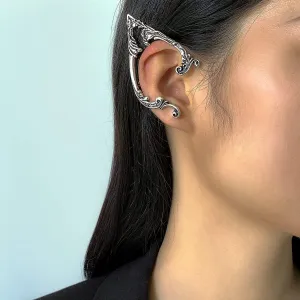 Gothic Elves Ear Cuff 2pcs Piercing Cartilage Climber Ear Wrap Retro Silver Stud Earrings Punk Hip Hop Clip on Statement Earrings Gift for Women