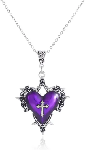 Gothic Heart Pendant Necklace for Women Vintage Heart Cross Necklace Dark Punk Style Jewelry Halloween Thorns Necklace Victoria Goth Pendant Mystic Witch Vampire Jewelry Accessories