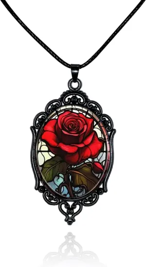 Gothic Rose Necklace for Women Vintage Victoria Satan Demon Pendant Necklace Halloween Rose Necklace Punk Style Goth Jewelry Witch Costume Accessories