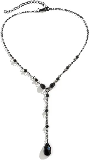 Gothic Y Necklace,Goth Black Red Crystal Bead Teardrop Necklace,Punk Y Necklaces,Halloween Christmas New Year Jewelry for Women