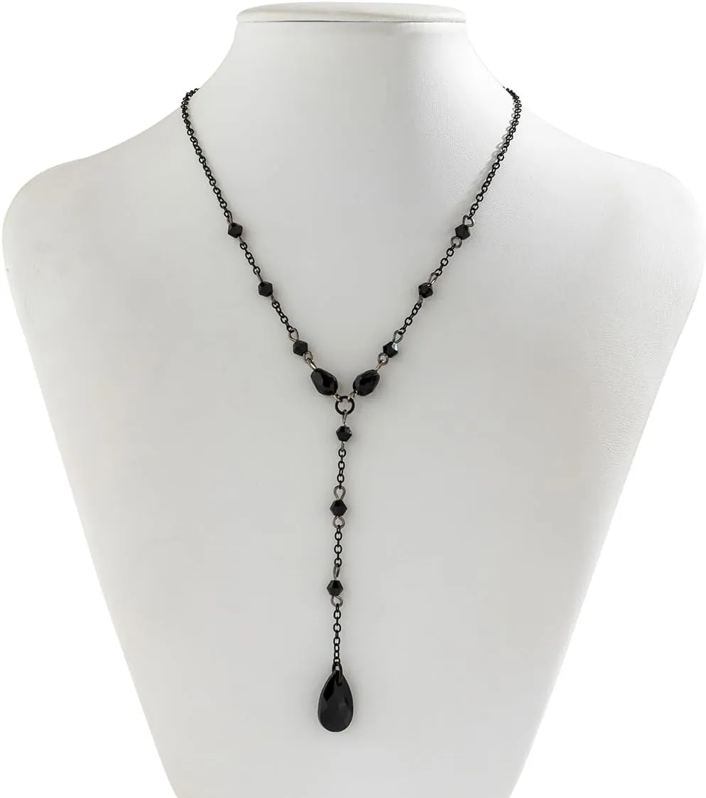 Gothic Y Necklace,Goth Black Red Crystal Bead Teardrop Necklace,Punk Y Necklaces,Halloween Christmas New Year Jewelry for Women