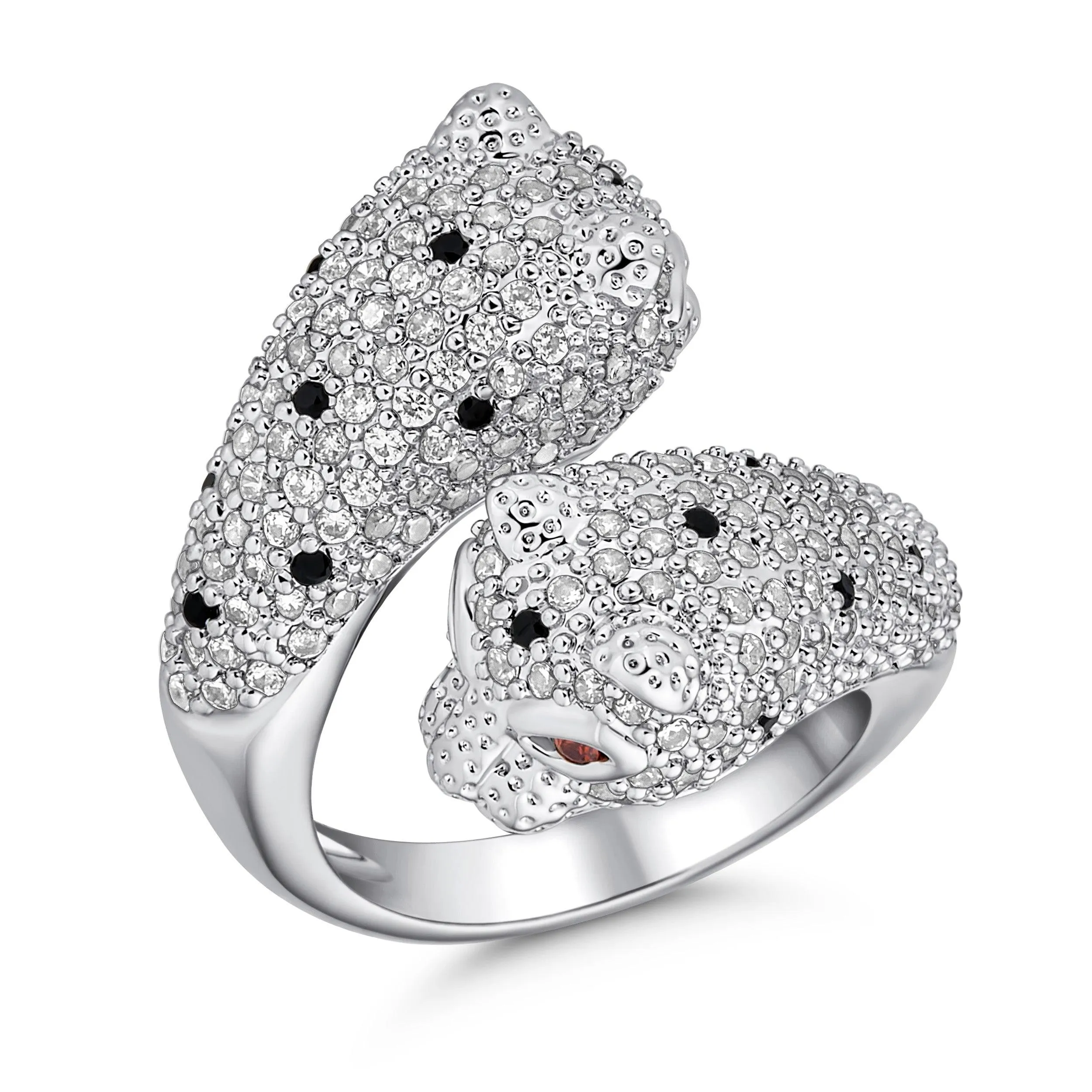 Green Eye Cubic Zirconia Cocktail Statement Ring Silver-Plated Panther Design