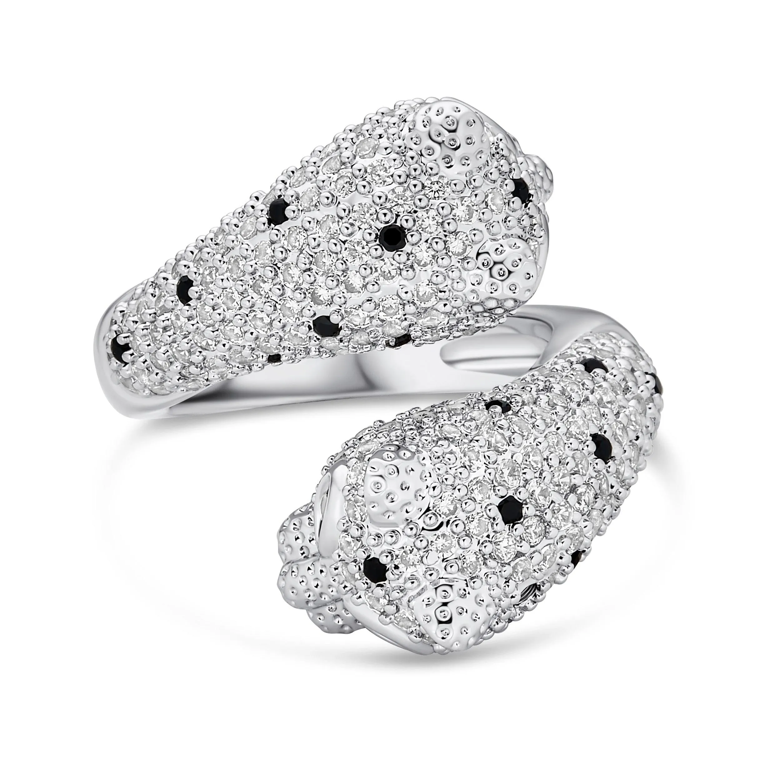 Green Eye Cubic Zirconia Cocktail Statement Ring Silver-Plated Panther Design