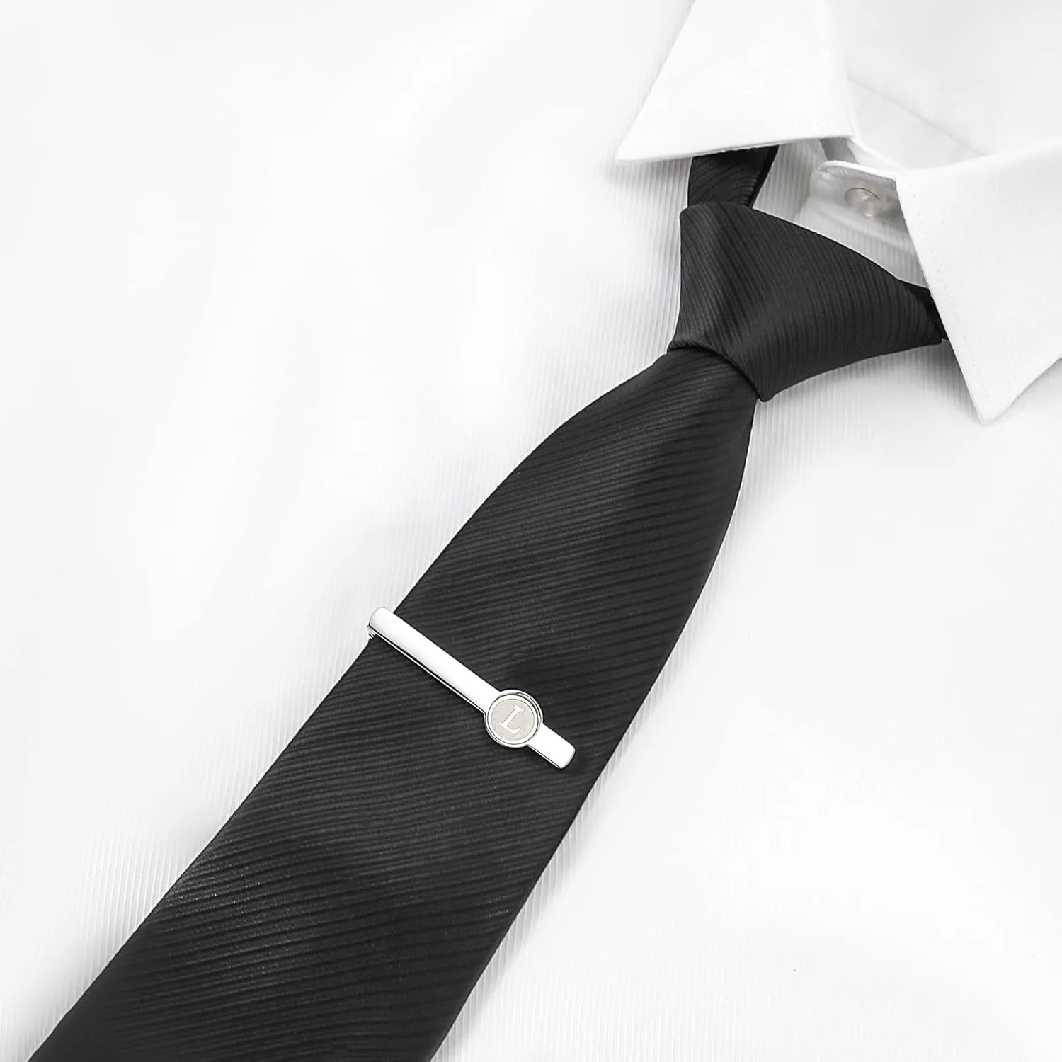 GWD Silver Initial Cufflinks and Tie Clip Set for Men Stainless Steel Personalized Tuxedo Shirt Cuff Links Letter Alphabet A-Z Gift for Father Husband