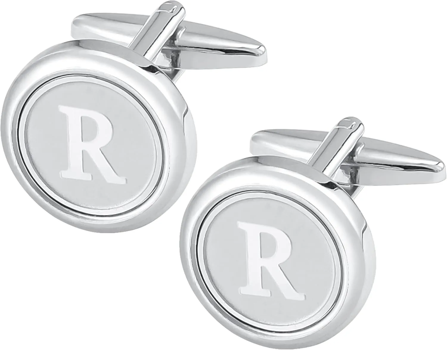 GWD Silver Initial Cufflinks and Tie Clip Set for Men Stainless Steel Personalized Tuxedo Shirt Cuff Links Letter Alphabet A-Z Gift for Father Husband