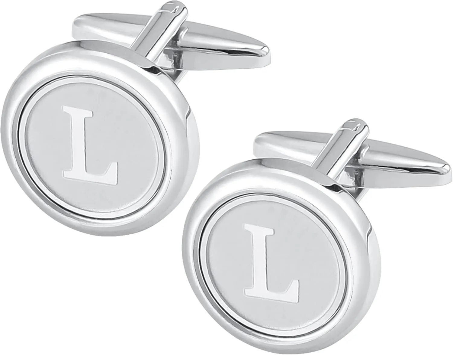 GWD Silver Initial Cufflinks and Tie Clip Set for Men Stainless Steel Personalized Tuxedo Shirt Cuff Links Letter Alphabet A-Z Gift for Father Husband