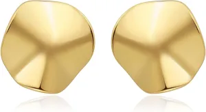 Hammered Disc Ear Stud Earrings for Women,18K Gold Plated Texture Circle Round Earrings,Dainty Coin Unique Earrings Hypoallergenic Stainless Steel Statement Minimalist Jewelry