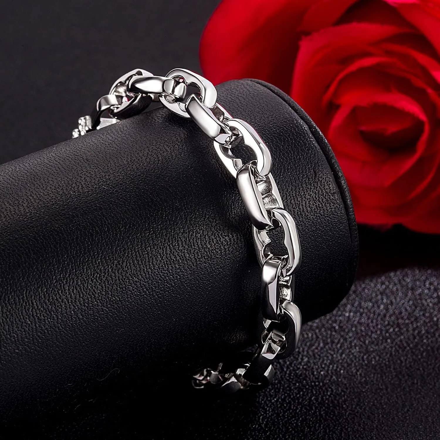 H&Beautimer Solid 925 Silver Bracelet Italian Handmade 0.35/0.4 Inch Box Chain Bracelet for Men's 7,7.5,8,8.5,9,9.5,10 Inch Hip Hop Style Jewelry