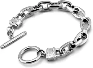 H&Beautimer Solid 925 Silver Bracelet Italian Handmade 0.35/0.4 Inch Box Chain Bracelet for Men's 7,7.5,8,8.5,9,9.5,10 Inch Hip Hop Style Jewelry