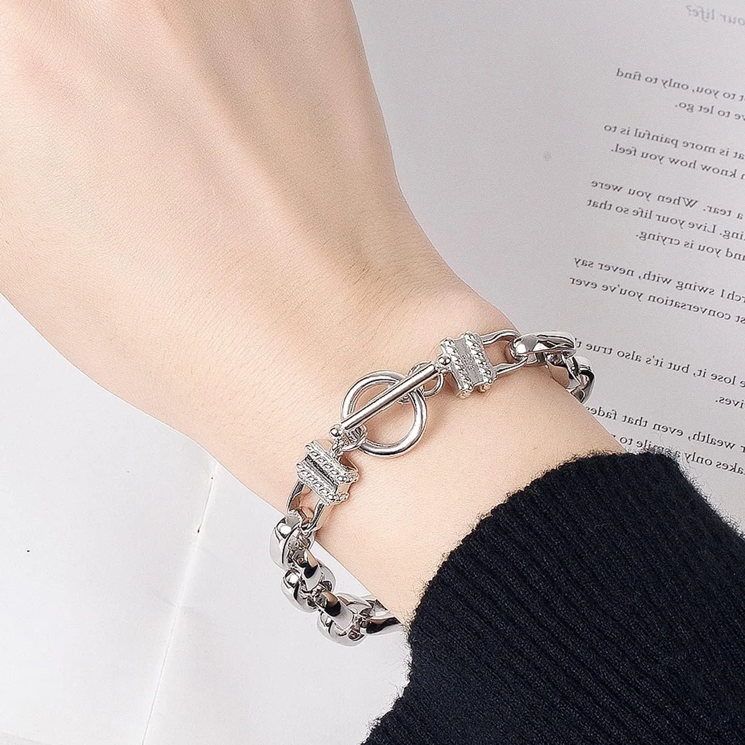 H&Beautimer Solid 925 Silver Bracelet Italian Handmade 0.35/0.4 Inch Box Chain Bracelet for Men's 7,7.5,8,8.5,9,9.5,10 Inch Hip Hop Style Jewelry