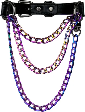 Handmade Black Vegan Leather Choker Collar For Women, Adjustable Triple-Layer Slip Chain Necklace