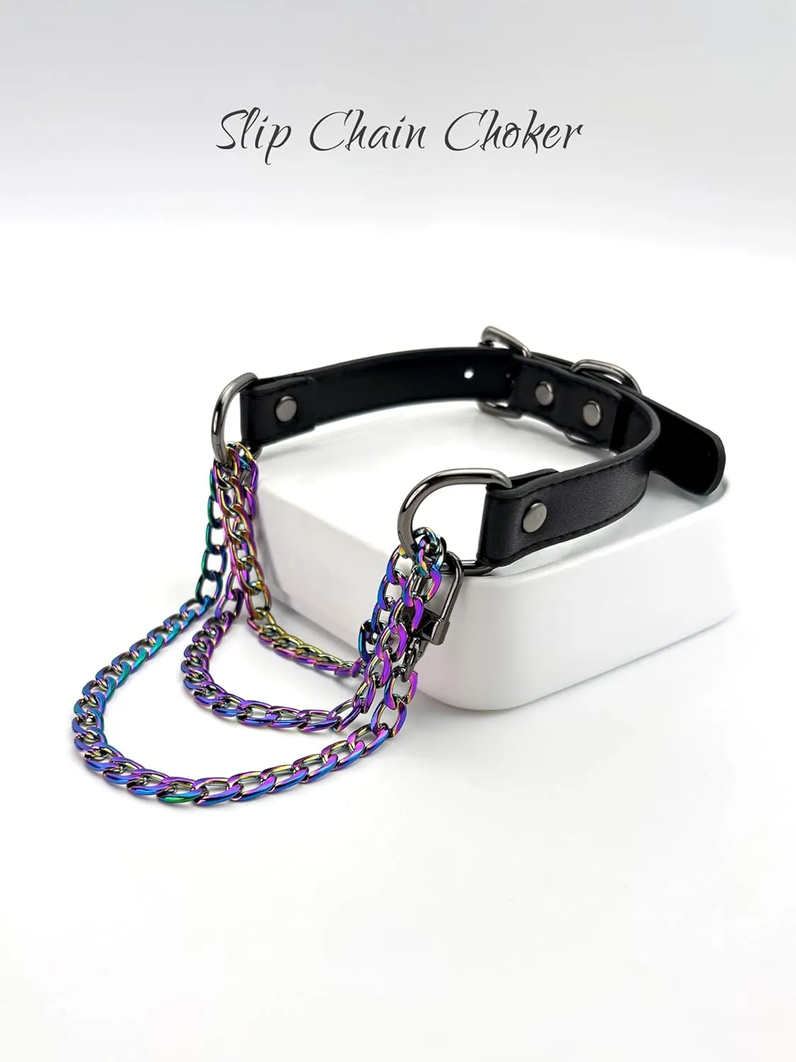 Handmade Black Vegan Leather Choker Collar For Women, Adjustable Triple-Layer Slip Chain Necklace