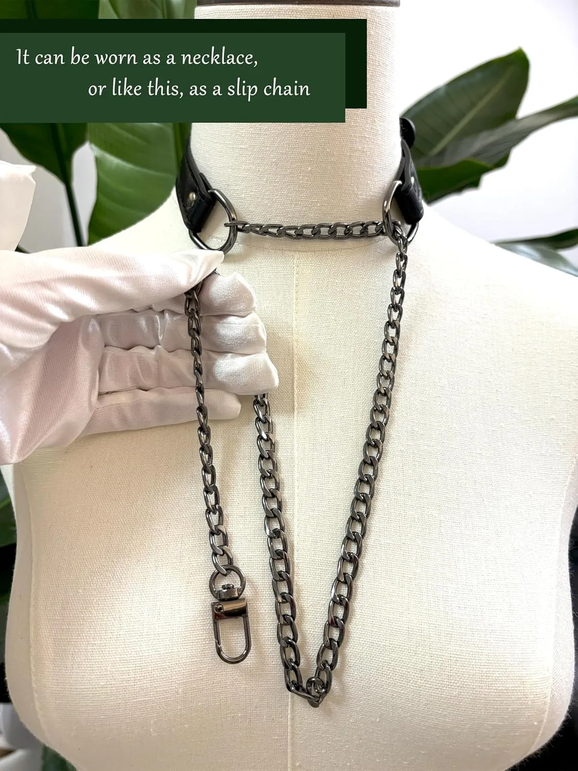 Handmade Black Vegan Leather Choker Collar For Women, Adjustable Triple-Layer Slip Chain Necklace
