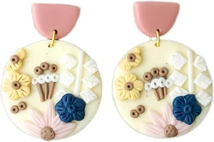 Handmade Polymer Clay Cute Flower Drop Earrings Daisy Sunflower Pink Petal Dangle Earrings for Women Summer Holiday Boho Jewelry