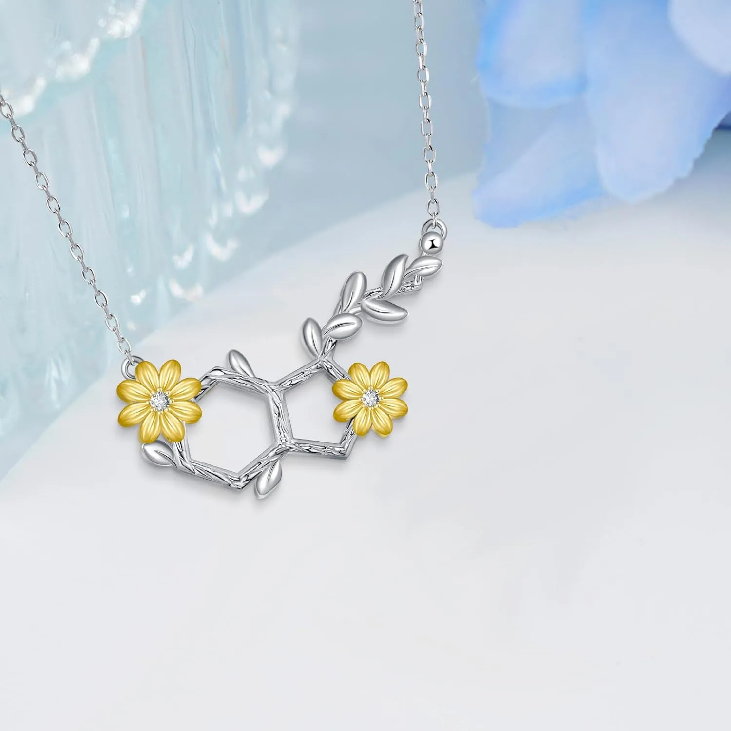Happiness Serotonin Molecule Necklace for Women,925 Sterling Silver Rose Flower/Butterfly/Daisy Pendant Hormone Serotonin Necklaces,Science Jewelry for Teacher, Professor,Chemistry Grad