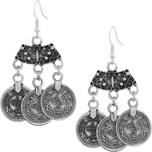 HAQUIL Vintage Silver Plated Alloy 3 Coins Pendant Earrings, Women Gypsy Tribal Boho Ethnic Jewelry Earrings