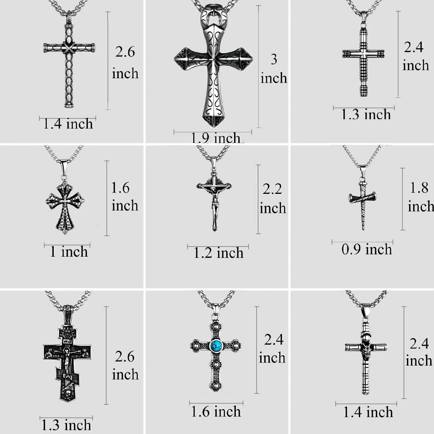 HAWSON Vintage Religious Cross Pendant for Men & Women Stainless Steel Cross Necklace with Latin, Byzantine & Orthodox Pendants, 24 Inch / 28 Inch Box Chain, Christian Gifts